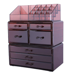 SF-1122-3 3pcs/Set Plastic Cosmetics Storage Rack Transparent 4 Small & 3 Large Drawers Coffee