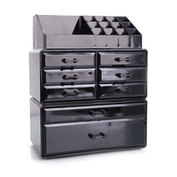 Plastic Cosmetics Storage Rack without Transparent 6 Small & 2 Large Drawers Black