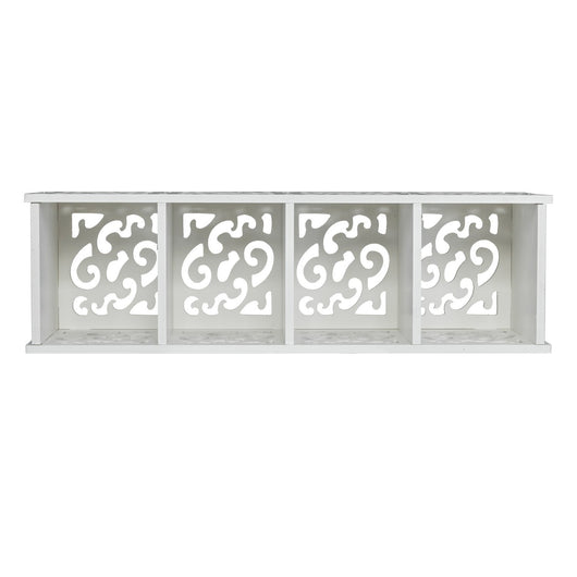 Wood Plastic Board Four Lattices Carved Overhead Storage Rack White
