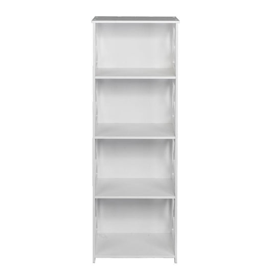 4-Shelf Shelving Unit Waterproof Modular Cross White Wooden Plastic Composite 4 Tier Shelving Unit Storage Shelf Bookcase Display Shelf for Bedroom Living Room Kitchen
