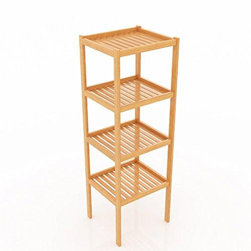 BATHWA Bamboo Bathroom Shelf 4-Tier Multifunctional Storage Standing Rack Shelving Unit Tower Free Organizer 43.7