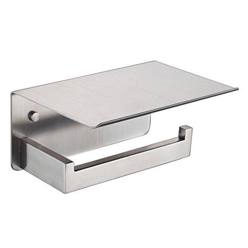 APLusee Toilet Paper Holder with Phone Shelf, SUS304 Stainless Steel Modern Kitchen Bathroom Accessories Tissue Holder Wet Wipes Storage Rack Paper Towel Dispenser (Brushed Nickel)