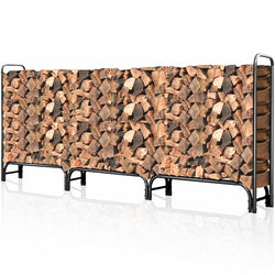 Amagabeli 12ft Outdoor Firewood Log Rack for Fireplace Heavy Duty Wood Stacking Holder for Patio Deck Metal Logs Storage Stand Steel Tubular Wood Pile Racks Outside Fire place Tools Accessories Black