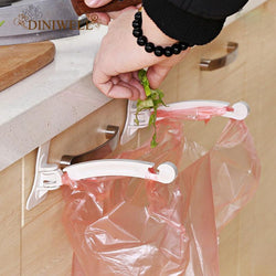 1pair Plastic Garbage Bag Rack Holder Door Back Type Multi-functional For Kitchen Hook Hang Over Cabinet Door