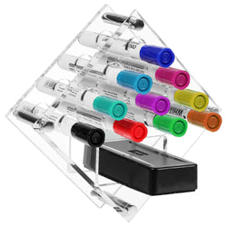 11 Slot Clear Acrylic Diamond Shape Wall Mounted Dry Erase Marker Organizer & Eraser Holder Rack - MyGift (TB-OFC0062CLR)