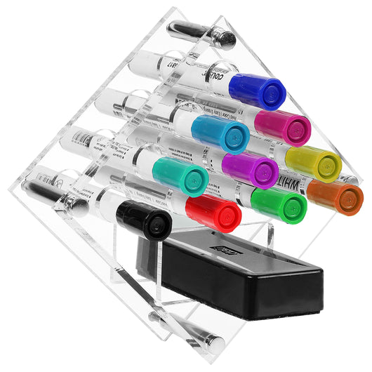 11 Slot Clear Acrylic Diamond Shape Wall Mounted Dry Erase Marker Organizer & Eraser Holder Rack - MyGift (TB-OFC0062CLR)