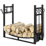 Firewood Log Storage Rack Accessory w/ Kindling Holder - Black