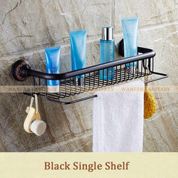 Bathroom Shelves SingleTier Antique Brass Towel Bar Hooks Wc Storage Rack Towel Hanger Fitting Wall Mount Bath Shelf Hj832