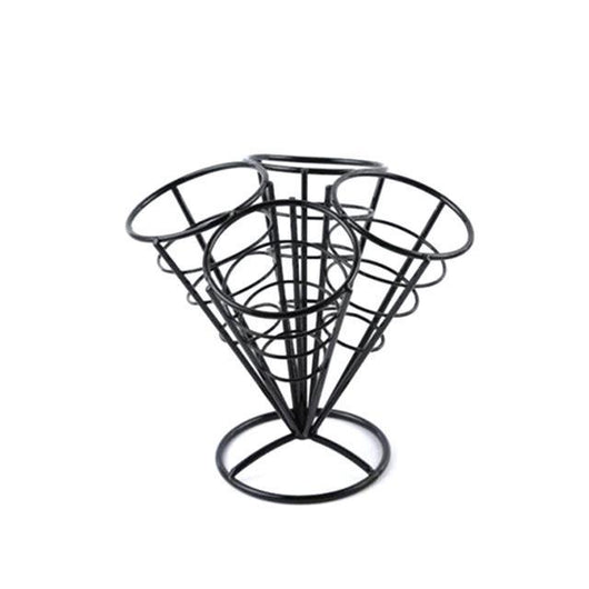 4In1 French Fry Stand Cone Basket Holder Black Iron Rack Ice Cream Shape Food Shelves Bowl Kitchen Potato Fries Chips Appetizers