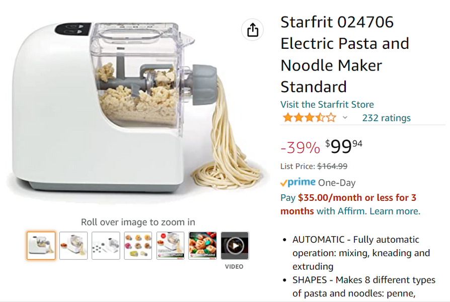Amazon.ca: Starfrit Electric Pasta and Noodle Maker $99.94 (Was $164.99, Save 39%)