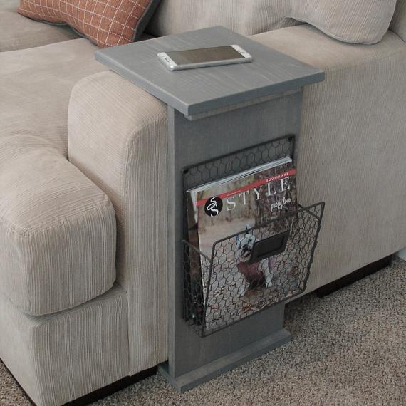 Sofa Chair Arm Rest Tray Table Stand with Side Storage Rack for Magazines by KeoDecor