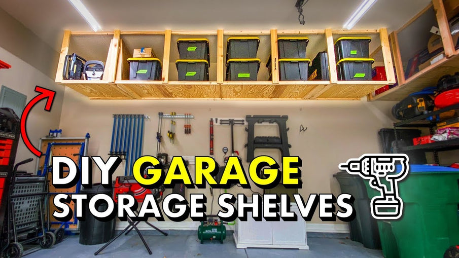 Learn how to build simple, cheap garage storage shelves that use the wasted space above your garage door! Reclaim your garage with this easy weekend ...