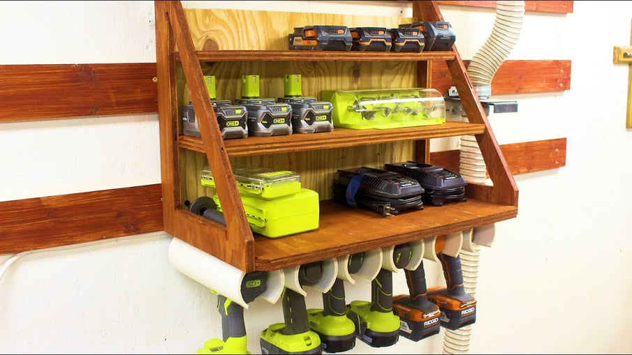 Cordless Drill Charging and Storage Rack My cordless drills, batteries, and chargers were taking up a lot of space, so built this charging station and storage rack ...