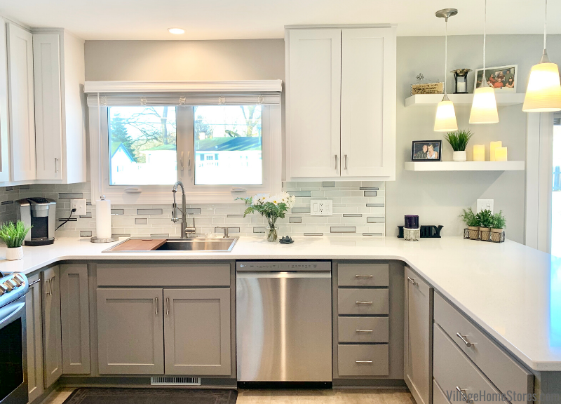 Moline Kitchen Remodel With Gray Base and White Upper Cabinets