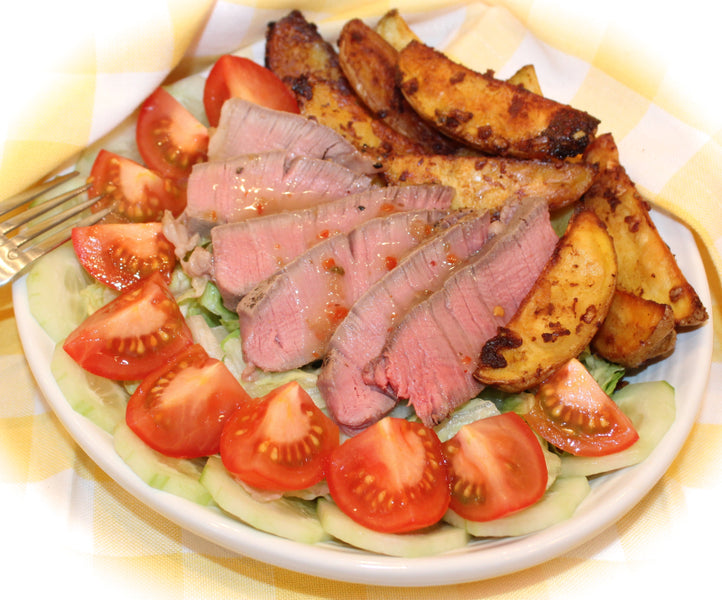 ~Steakhouse Steak Salad w/Onion-Laced Steak Fries~
