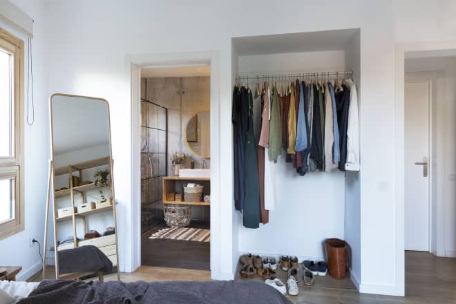 This Ingenious, Super-Slim Clothing Rack Turns Blank Wall Space Into (Stylish!) Extra Storage