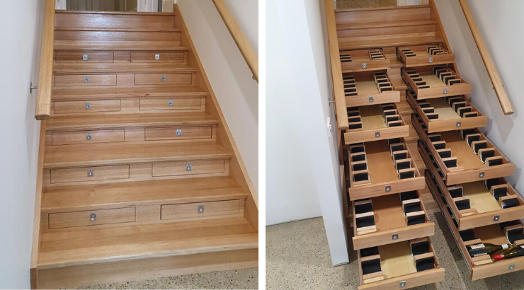 A Builder Transformed His Staircase Into a Brilliant “Wine Cellar” That Can Hold 156 Bottles