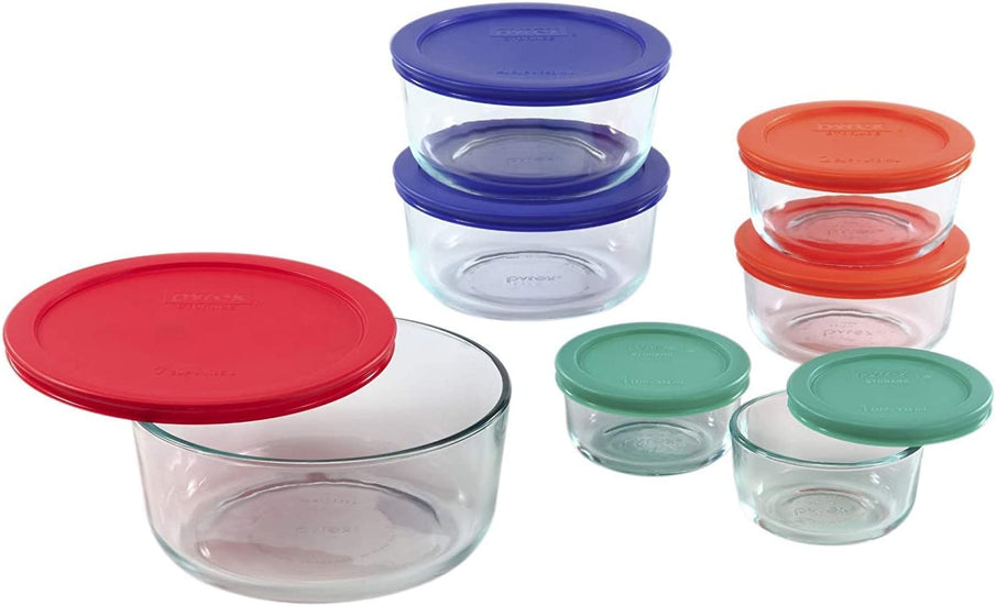 Pyrex Simply Store 14-Pc Glass Food Storage Container Set with Lid, 7-Cup, 4-Cup, 2-Cup & 1-Cup Round Meal Prep Containers with Lid, BPA-Free Lid, Dishwasher, Microwave and Freezer Safe $29.81