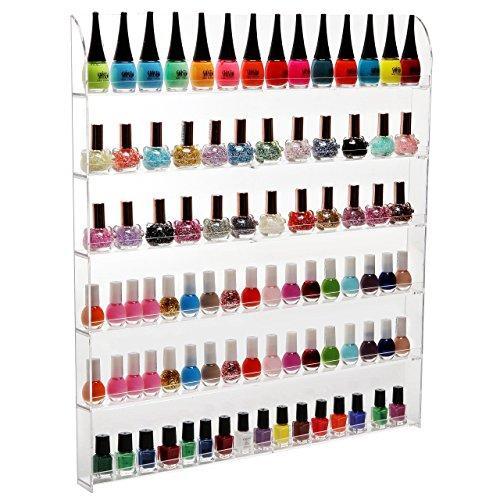 (102 Bottles) 6 Shelf Pro Clear Acrylic Nail Polish Rack / Salon Wall Mounted Organizer Display - MyGift