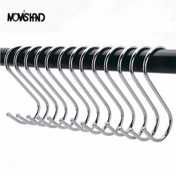 10Pcs/Set Stainless Steel Round S Shaped Hooks House Kitchen Pot Pan Hanger Clothes Storage Rack