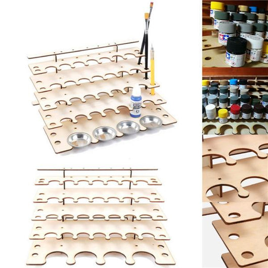 32 Pots Wooden Acrylic Paint Stand Bottle Storage Rack Holder Modular Organizer