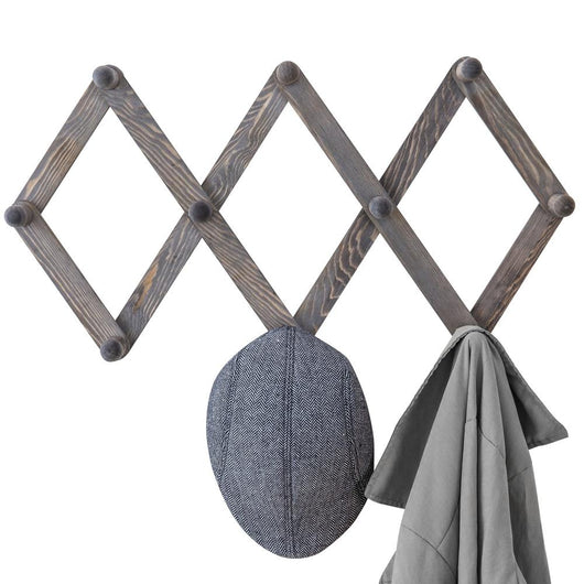 10-Hook Rustic Gray Wood Expandable Accordion Peg Coat Rack Hanger