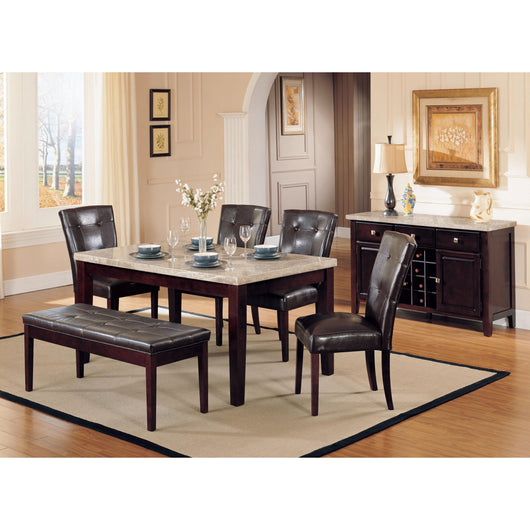 Acme Britney Dining Table in White Marble and Walnut Finish 17058