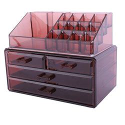 2Pcs / Set Plastic Cosmetics Storage Rack 2 Small & 2 Large Drawers Brown
