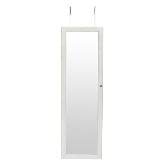 Retro PVC Wood Grain Coating Whole Body Mirror Jewelry Storage Dressing Mirror Cabinet with LED Light White