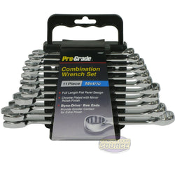 11 Piece Metric Combination Wrench Set Storage Rack Mechanics Tool Pro-Grade