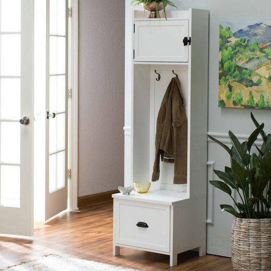 White Entryway Locker Hall Tree Shoe Cubbie Hat Storage Rack