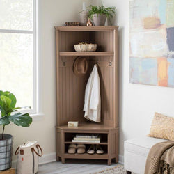 Driftwood Birch Corner Hall Tree Shoe Cubbie Hat Storage Rack
