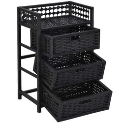Black Wicker Storage Chest 3 Drawers Top Shelf
