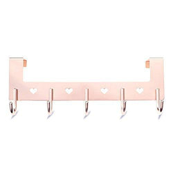 Gulevy Rose Gold Over The Door Hook Organizer Rack - 5 Hook Over Door Hanger Hook - Heavy Duty Towel Hook Set/Robe Hook Set/Clothes Hanger Rack - Rose Gold