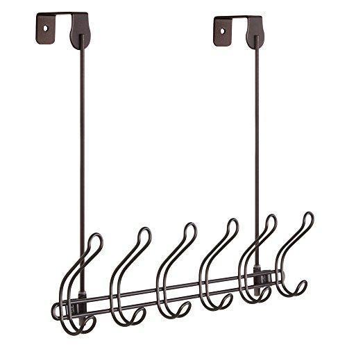 InterDesign Classico Wall Mount/Over Door Storage Rack – Organizer Hooks for Coats, Hats, Robes, Clothes or Towels – 6 Dual Hooks, Bronze