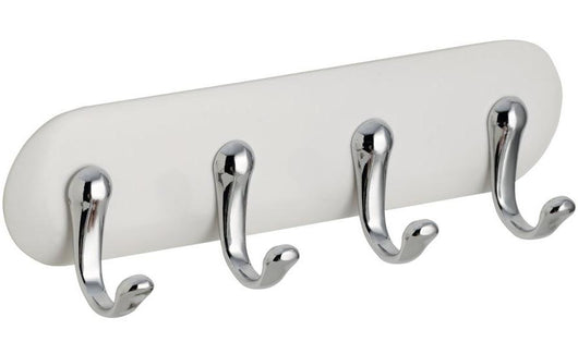 AFFIXX Peel & Stick York Key 4 Hook Rack –  White & Chrome