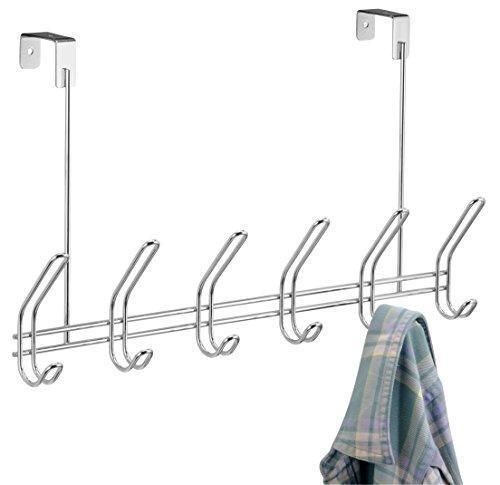 InterDesign Classico Over Door Organizer Hooks – 6 Hook Storage Rack for Coats, Hats, Robes or Towels, Chrome