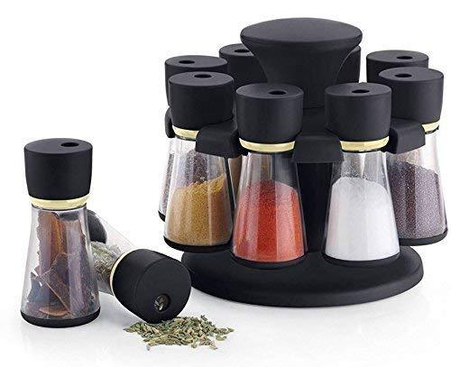Homeglare Plastic 360 Degree Revolving Dry Spice Grocery Container Storage Rack Jar Set with Stand for Kitchen, Dinning Table (Set of 8, Assorted Color)