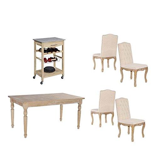 6 Piece Dining Set with Dining Table and Dining Chairs with Kitchen Island in Natural Distressed
