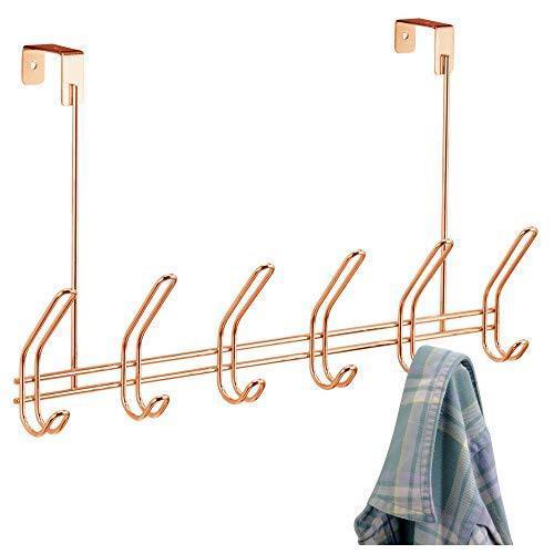 InterDesign Classico Over Door Storage Rack - Organizer Hooks for Coats, Hats, Robes, Clothes or Towels – 6 Dual Hooks, Copper