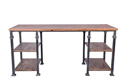 55'' Large Computer Desk,Metal Tube Frame and Wood Plank Board,Vintage & Steady Home Office Desk/Workstation/Table Multi-Storage Rack