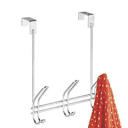 InterDesign 43912 Classico Over Door Storage Rack - Organizer Hooks for Coats, Hats, Robes, Clothes or Towels - 3 Dual Hooks, Chrome