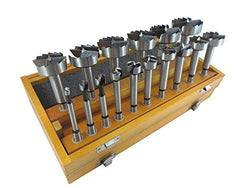 16 Piece Forstner Drill Bit Set With Bits From 1/4  To 2-1/8 By 1/8Ths Hardened Carbon Steel In Wooden Storage Box 402005