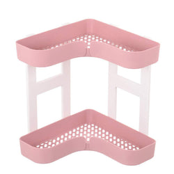 FEOOWV 2 Tier Kitchen Countertop Corner Storage Rack, Bathroom Corner Shelf,Space Saving Organizer for Spice Jars Bottle Holder (StyleC-Pink)