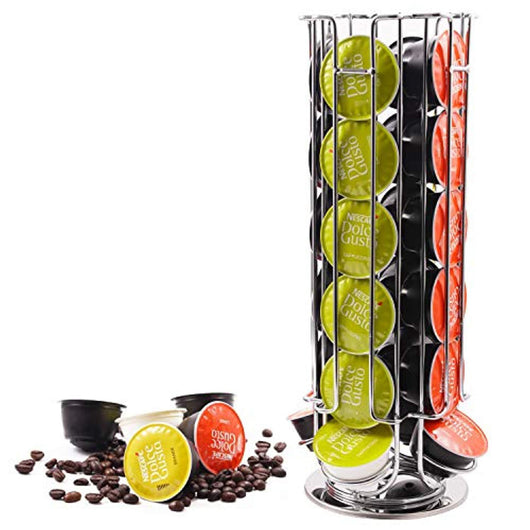 Coffee Pod Holder Organizer Rack Stand Tower for Dolce Gusto Capsule Dolce Gusto Rotating Coffee Pod Carousel Dispenser Storage Rack Holds 24 Coffee Pods Silver