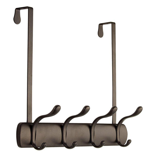InterDesign Bruschia Over Door Storage Rack - Organizer Hooks for Coats, Hats, Robes, Clothes or Towels - 4 Dual Hooks, Bronze