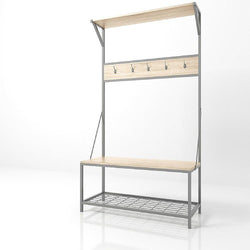 Wood Entryway Hall Tree With Bench Storage Rack Furniture Wooden Metal and Hardwood Free Standing Contemporary Foyer Metal Coat Rack Hanger Industrial Farmhouse Convenient Hangers And eBook By NAKSHOP