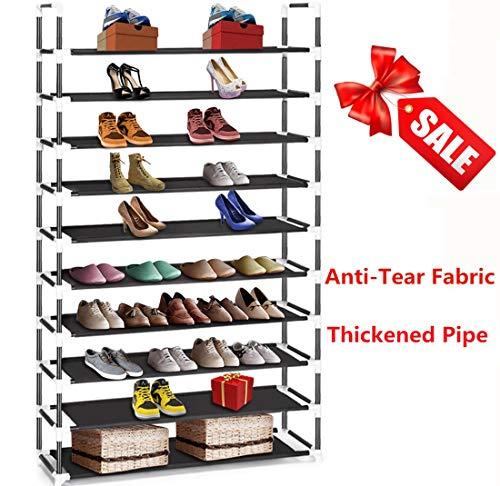 10 Tier Shoe Rack 60 Pairs, Anti-Rip Fabric Shelves Shoe Tower Organizer For Entryway, Bathroom, Bedroom Etc. Support Up 110 Lbs Heavy Duty Oxford Shoe Storage Rack