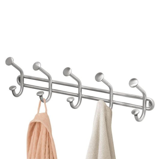 InterDesign Forma Wall Mount Storage Rack – Hanging Hooks for Jackets, Coats, Hats and Scarves - 5 Dual Hooks, Brushed Stainless Steel