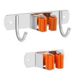 Vodolo Mop Broom Holder Wall Mount Garden Tool Organizer, Stainless Steel Duty Organizer for Kitchen Bathroom Closet Garage Office Laundry, Screw or Adhesive Installation, Orange